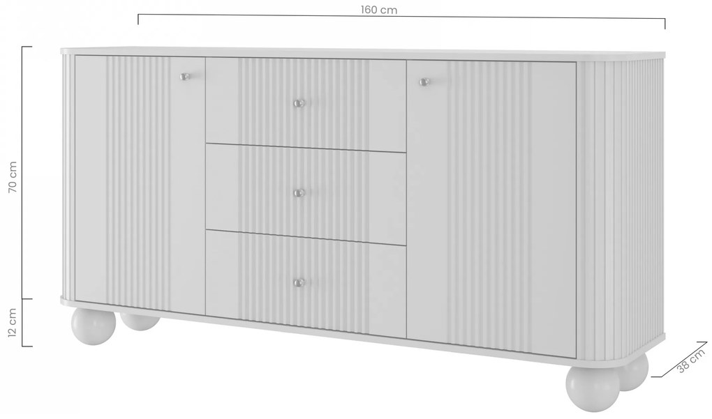 Komoda z szufladami Vesper 160 cm - czarny / czarne uchwyty / nogi kule