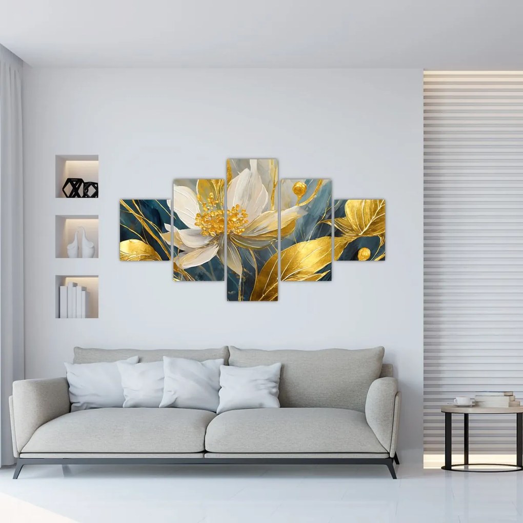 Obraz - Malowanie złotych kwiatów (125x70 cm)