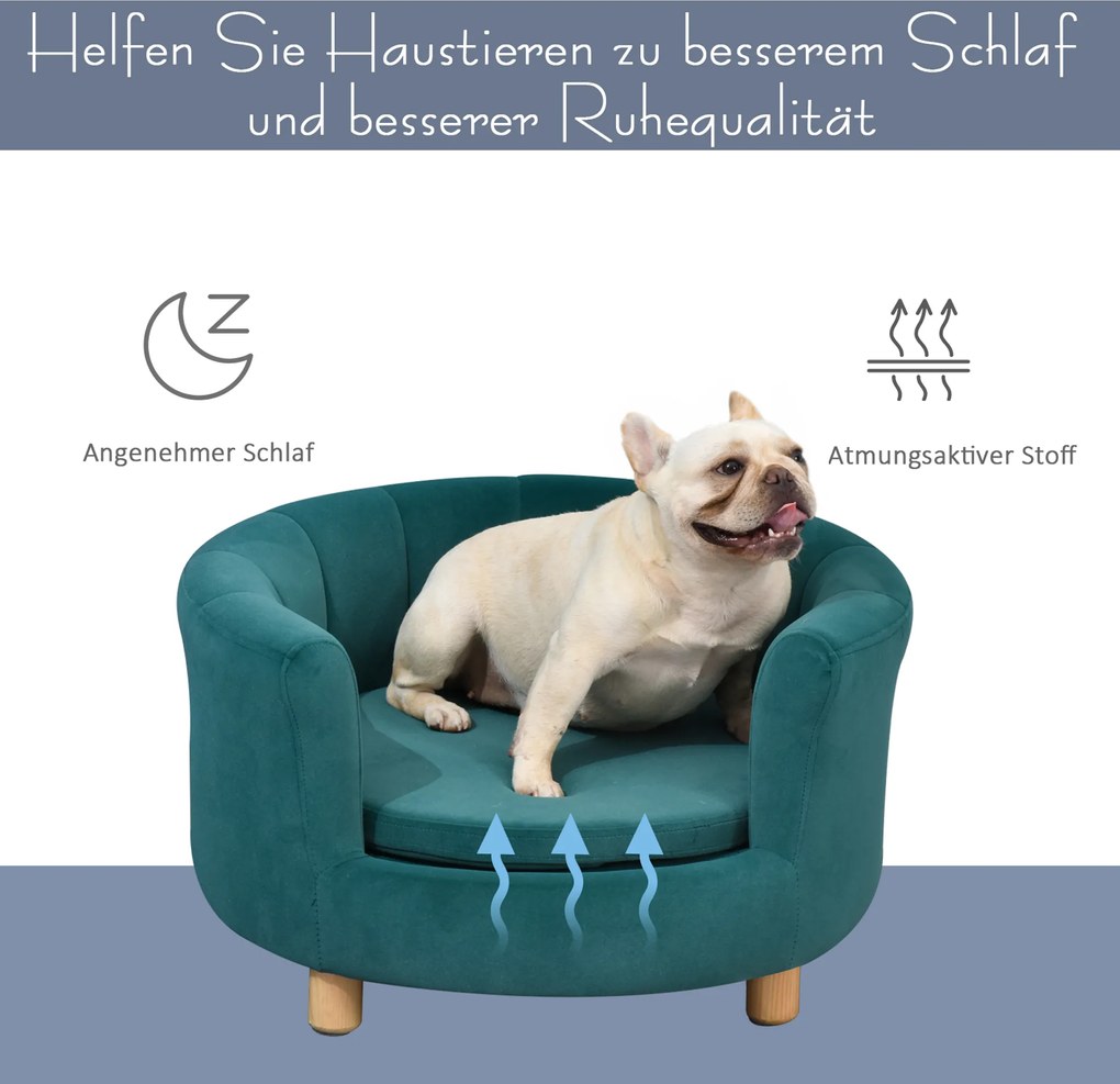 PawHut Sofa dla psa z miękkim obiciem okrągłe legowisko dla psa sofa dla zwierząt domowych z drewnianymi nogami