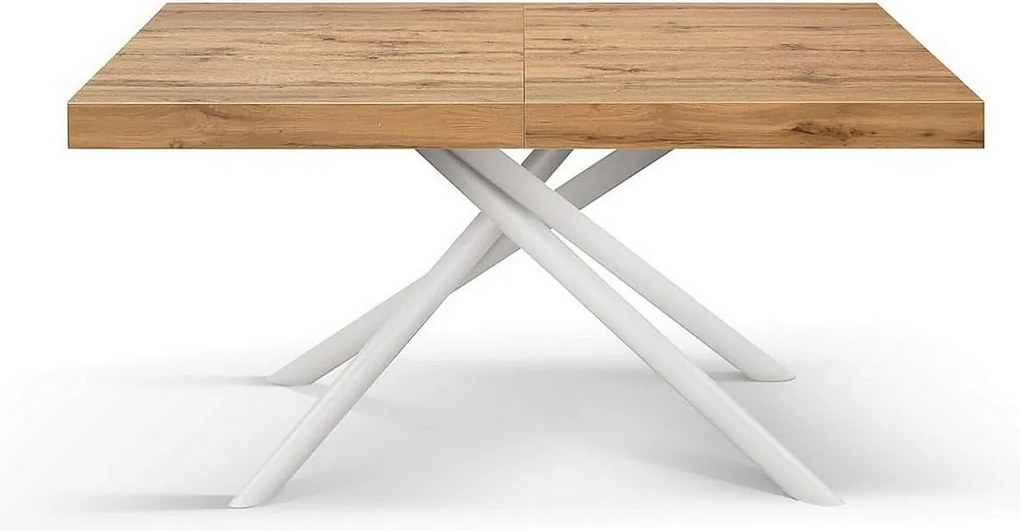 Stół drewniany, efekt dębu, podstawa biała, wym.140x90-220x90cm - CARRARA