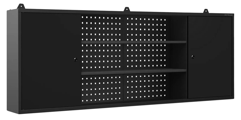 Szafka warsztatowa wisząca z perforowaną tablicą czarna, 1600x600x200 mm: LEO All Black