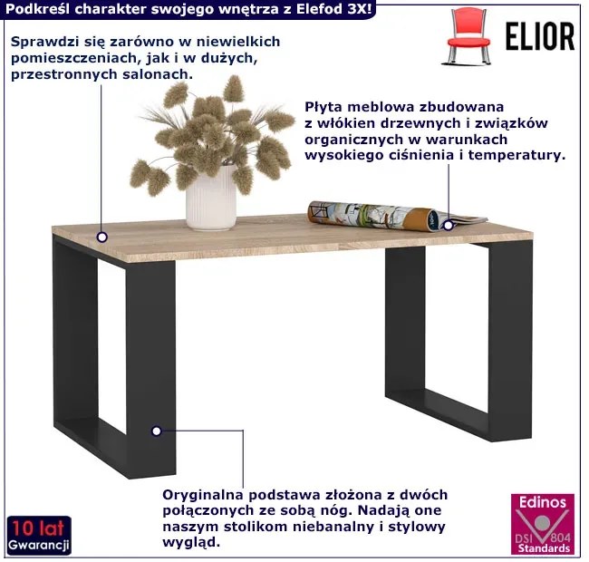 Mała prostokątna ława czarny + dąb sonoma - Ostin 3X