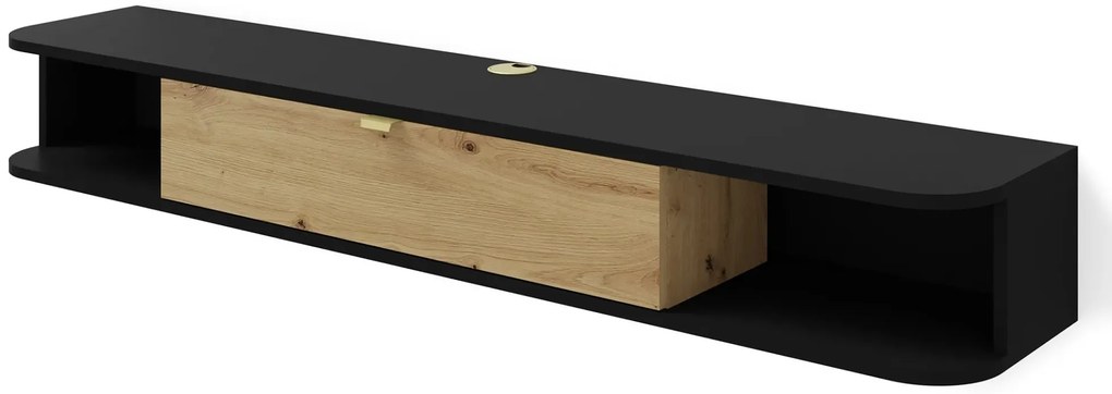 Podwieszana szafka rtv czarny + dąb artisan - Calmero