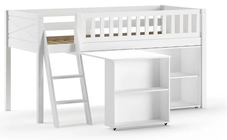 Białe podwyższone łóżko dziecięce z litego drewna sosnowego ze schowkiem 90x200 cm SCOTT – Vipack