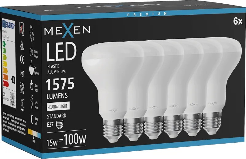 Mexen Nova 6x żarówka LED E27, R80, 15W, Neutralna - 4000K, 1575 lm - L105-E27-1540-01x06