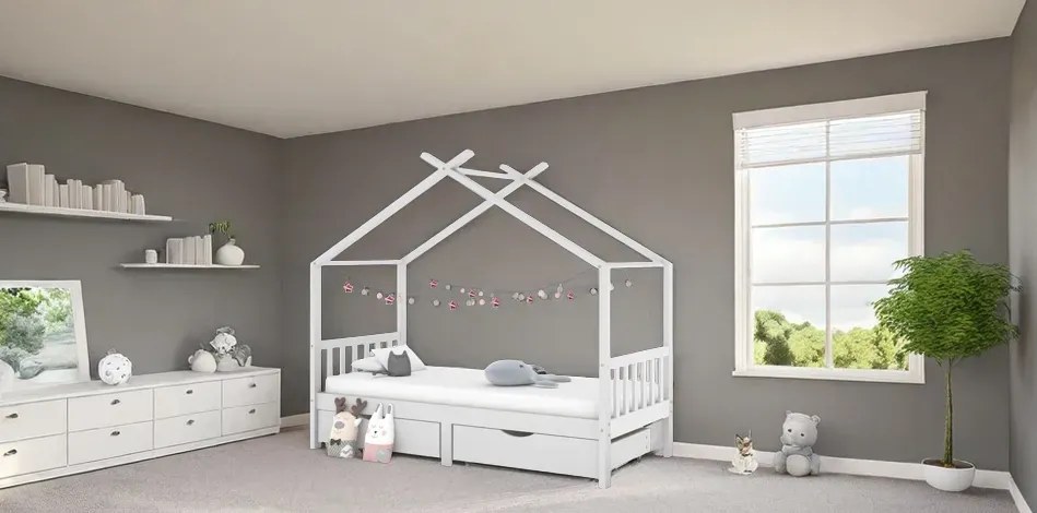 Szare łóżko dziecięce z 2 szufladami 90x200 cm H6-P21