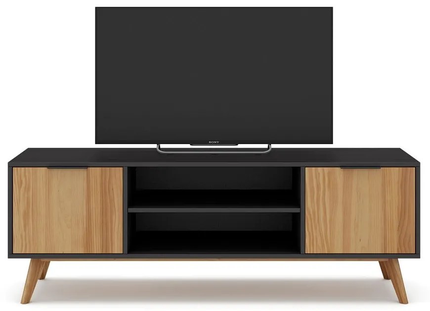 Czarno-naturalna szafka pod TV z drewna sosnowego 140x53 cm Lavis – Marckeric