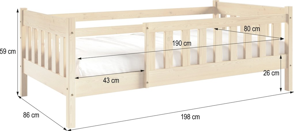 Drewniane łóżko dziecięce ELSA 80x190 cm Solidne i Bezpieczne Łóżko dla dzieci Sosna
