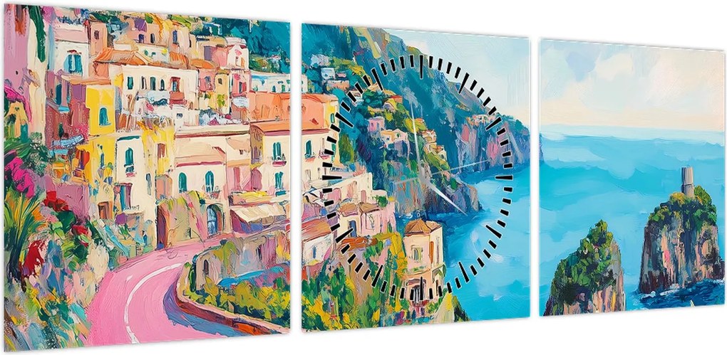 Obraz - Różowa droga przy wybrzeżu (z zegarem) (90x30 cm)
