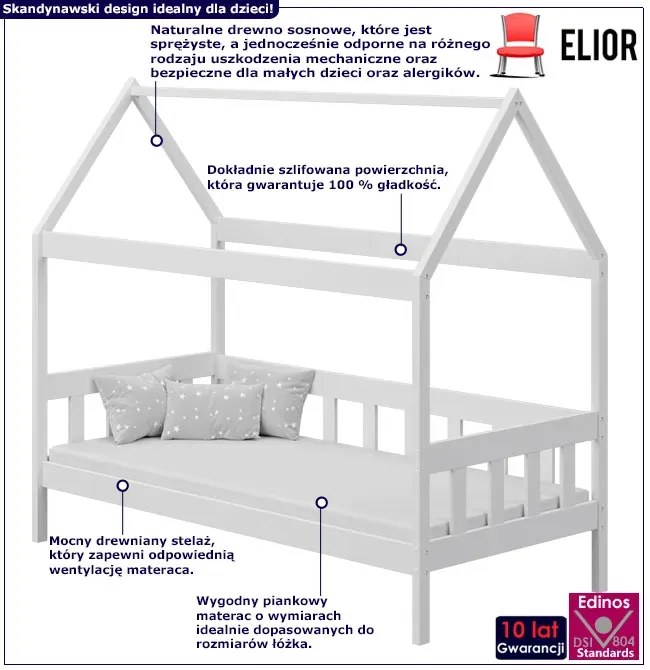 Białe łóżko domek z materacem G1-S71