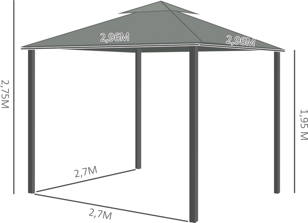 Outsunny pawilon ogrodowy 3x3 m aluminiowy z podwójną moskitierą na taras altana ogrodowa ciemnoszary | Aosom PL