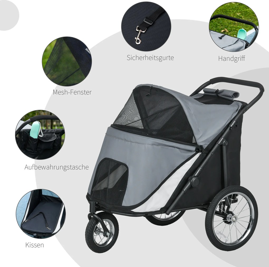 Outsunny Wózek dla Psa Składany Otwierany Daszek Poduszka Szary Czarny | Aosom PL