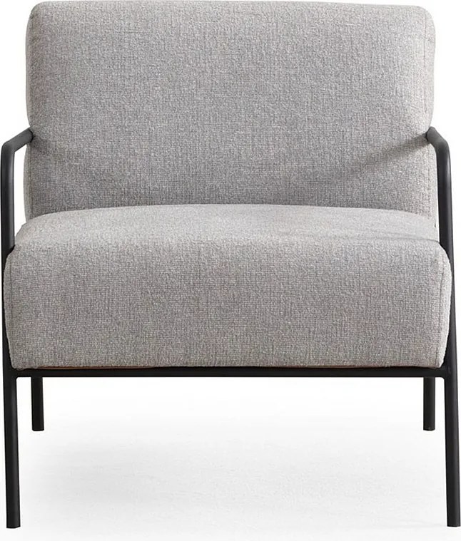 Stylowy fotel uszak, szara tkanina, 70 x 90 x 75 cm | Stelaż z drewna bukowego i płyty wiórowej, czarne metalowe nogi | Poduszki piankowe