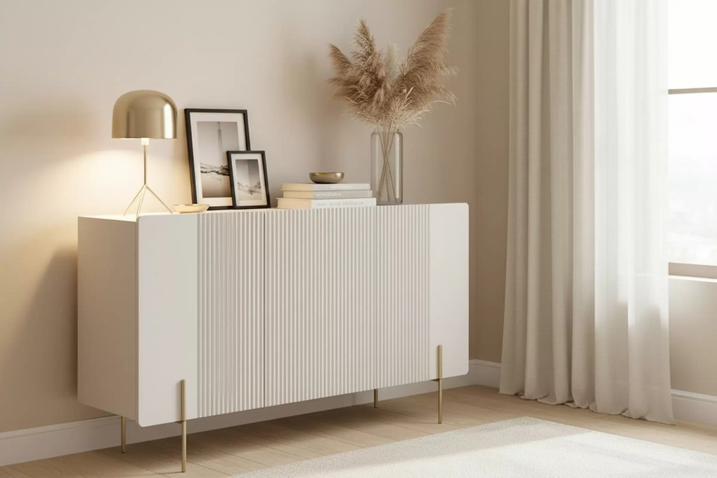 Komoda Malmi 150 cm - kaszmir / crema bianca / złote nóżki