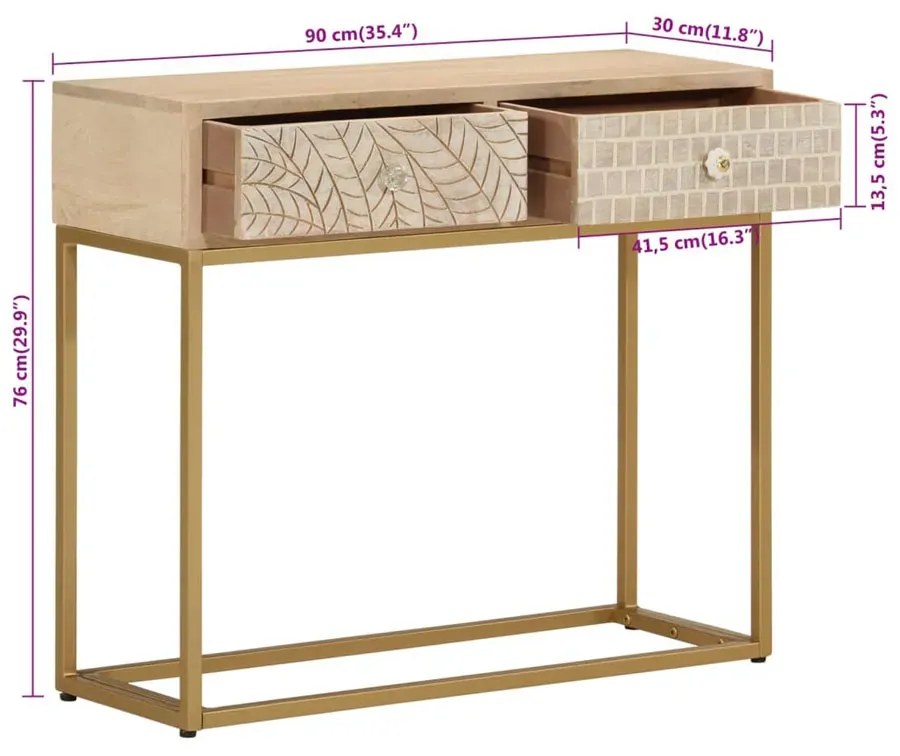 Konsola ze złotym stelażem w stylu glamour M3-H37