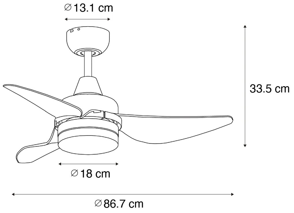 Wentylator sufitowy z lampą czarny 86,7 cm z LED z funkcją ściemniania i pilotem - Yuki Nowoczesny Oswietlenie wewnetrzne
