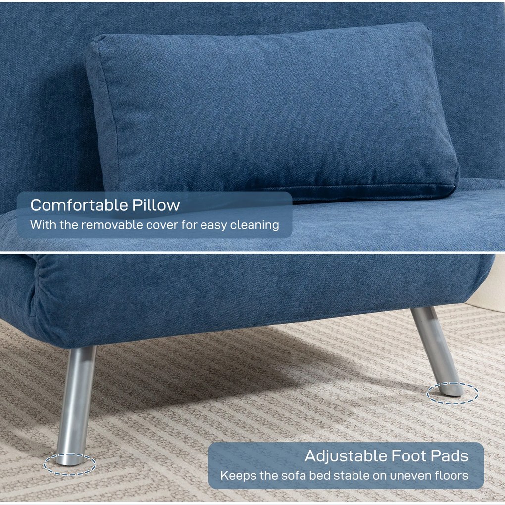 HOMCOM Fotel z funkcją łóżka, design 2-w-1, fotel do spania, łóżko dla gości, tapicerka materiałowa, z poduszką, Niebieski