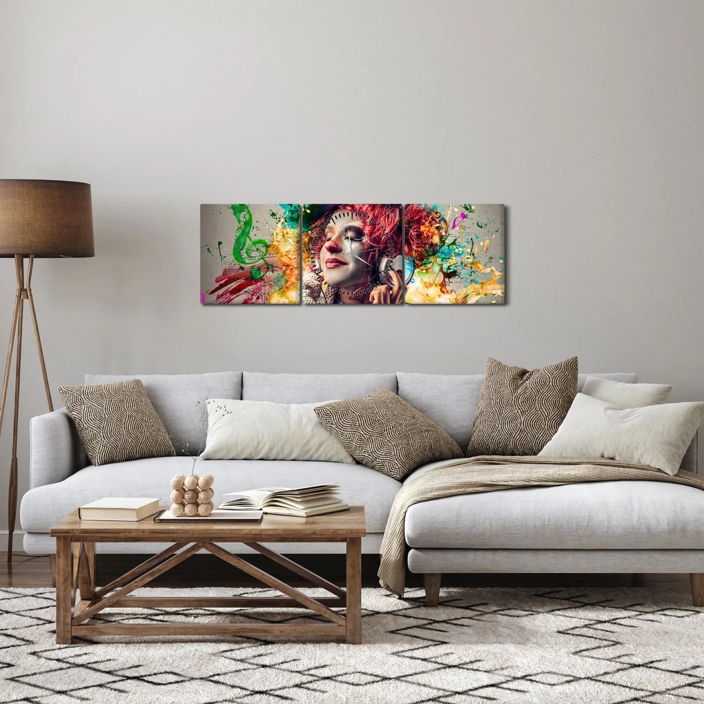 Obraz - Artystka ze słuchawkami (z zegarem) (90x30 cm)