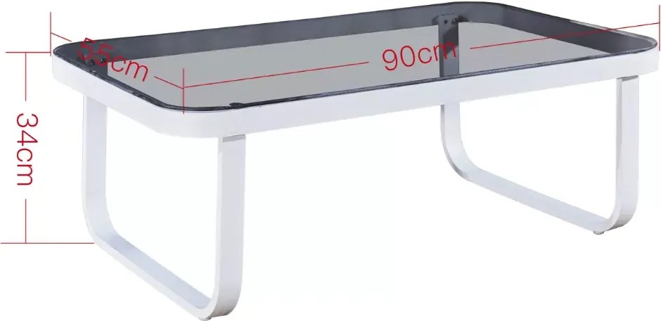 Stolik ogrodowy Vento balkonowy aluminiowy biały szklany blat 90x55cm nowoczesny
