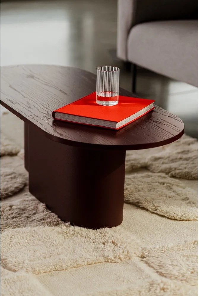 Bordowy stolik z blatem w dekorze dębu 50x115 cm Looi – noo.ma