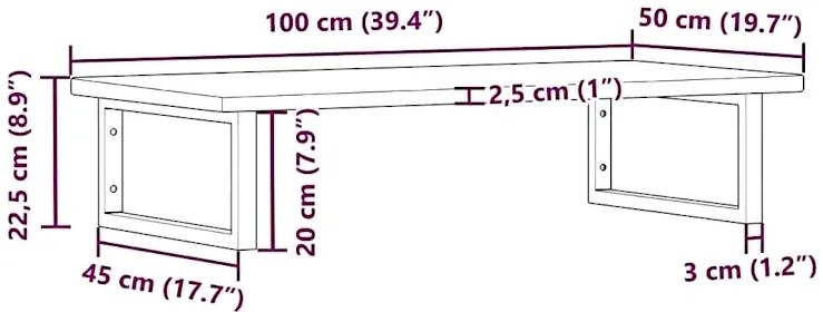 Naturalne drewno półka 100x50 czarne uchwyty - Bafo