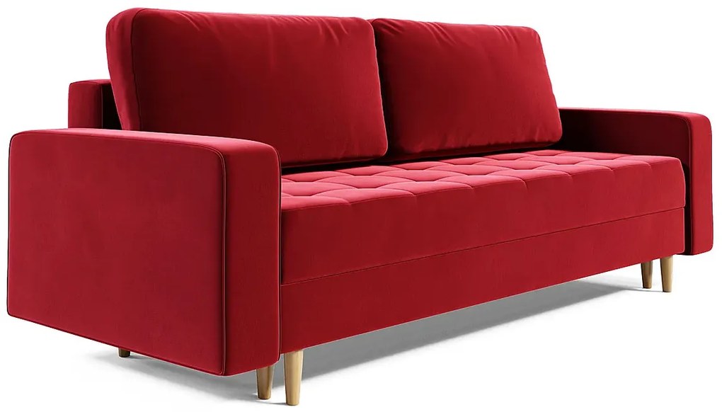 Czerwona sofa rozkładana z pojemnikiem na pościel C6-L61