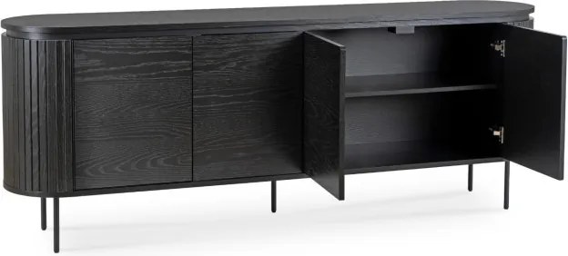 Komoda do Salonu BECK 200 cm Czarna Czterodrzwiowa Ryflowana Nowoczesna