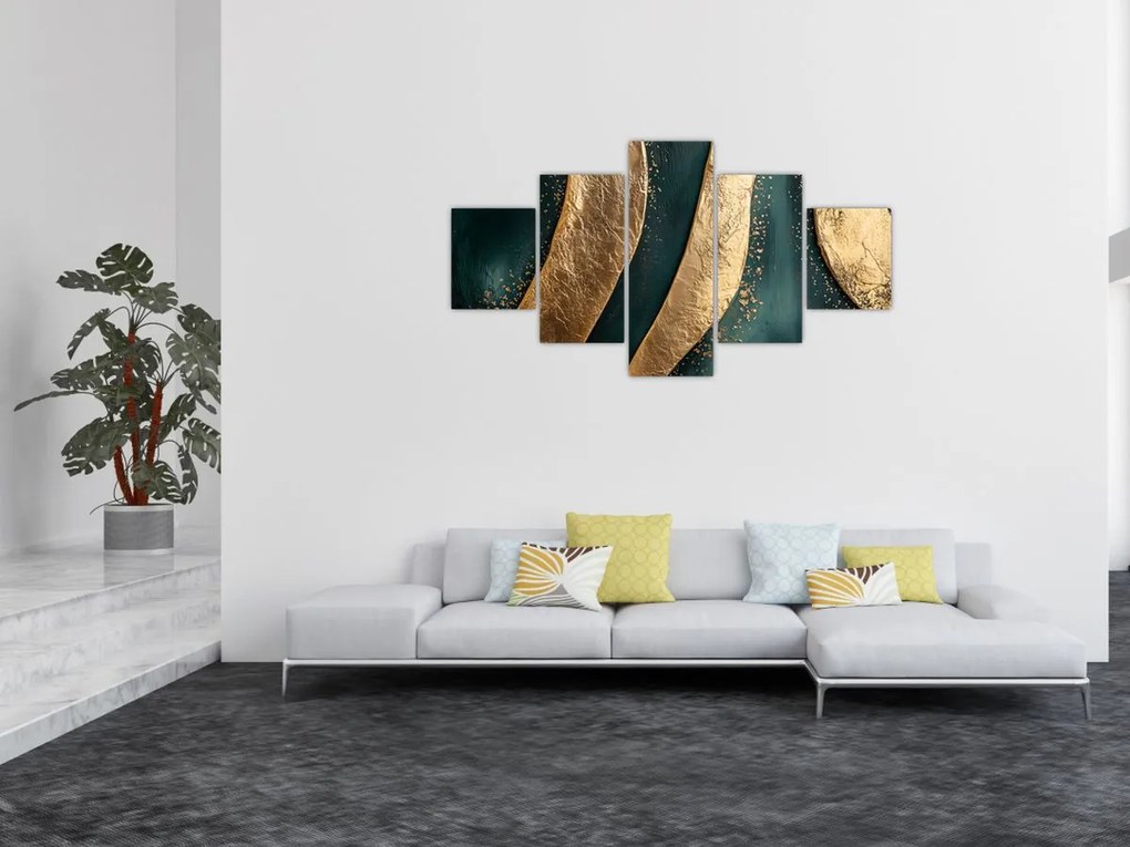 Obraz - Zielona abstrakcja ze złotem I. (125x70 cm)