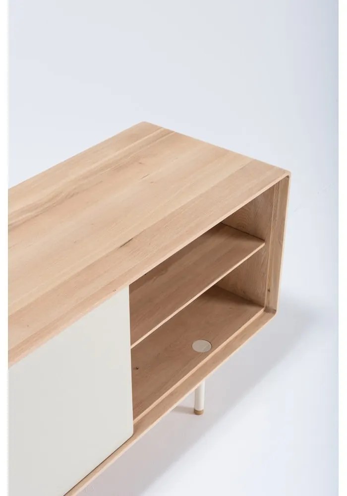 Biało-naturalna szafka pod TV z litego drewna dębowego 180x64 cm Fina – Gazzda