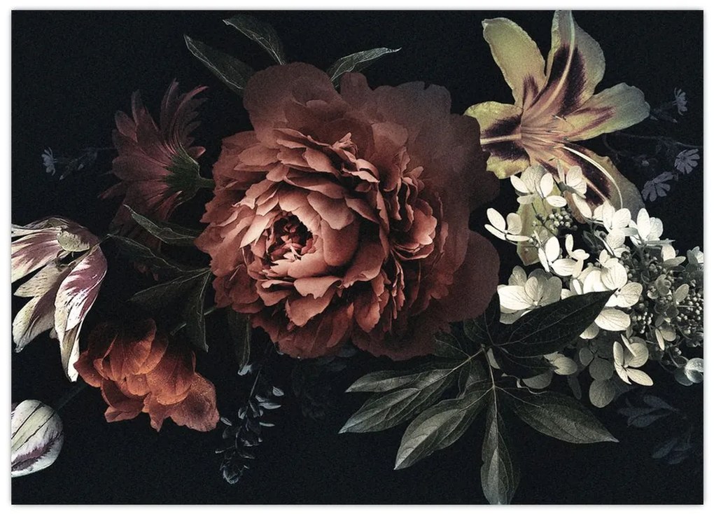 Obraz - Ciemne kwiaty (70x50 cm)