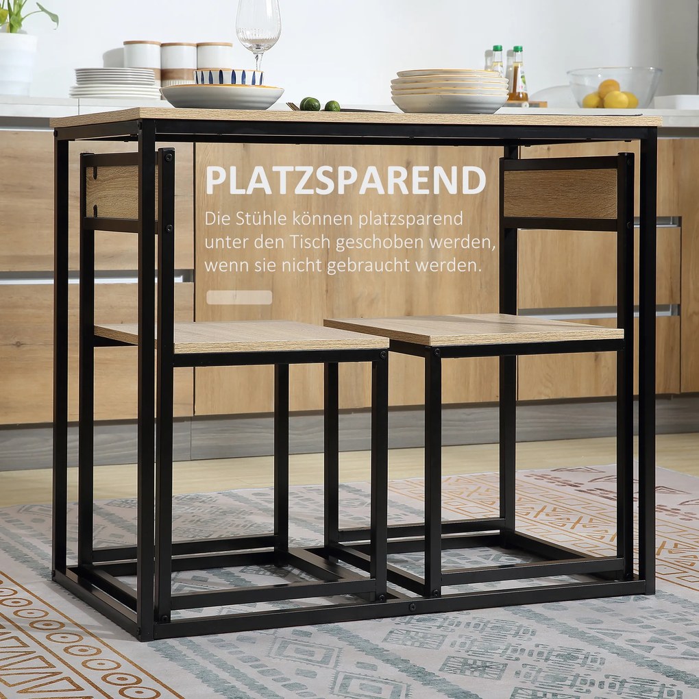 HOMCOM Zestaw stołu jadalnego z 2 krzesłami, Kompaktowy zestaw stołu i krzeseł do jadalni, salonu, kuchni, z ramą metalową