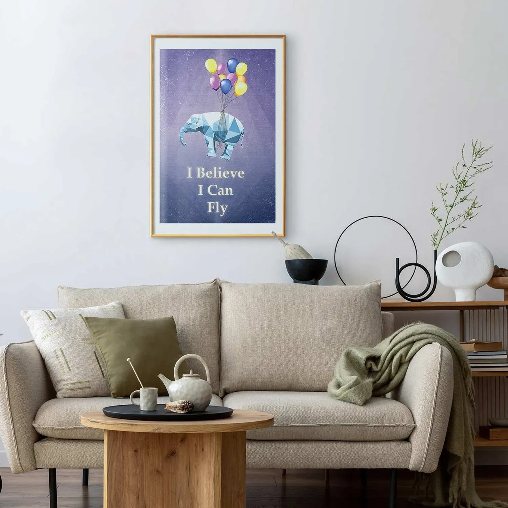 Plakat Latający słoń 21x30 cm z ramą złotą z marginesem ARTGEIST B