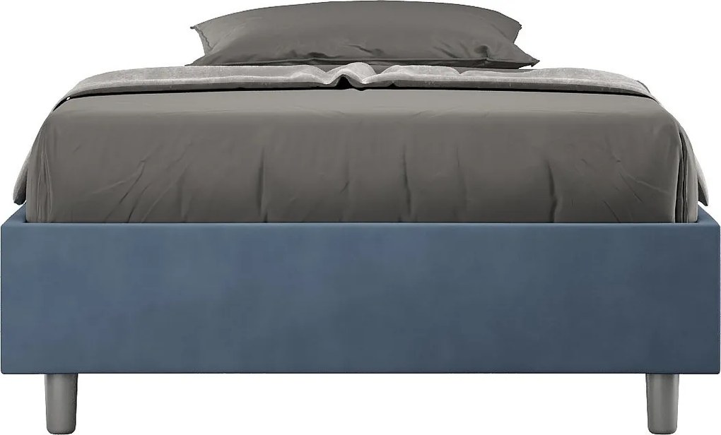 Łóżko wyposażone w stelaż z listwami tapicerowane 120x190 microfibra niebieski Azelia