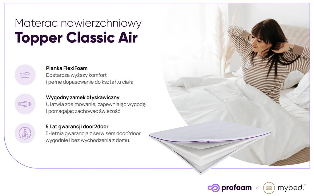 Materac nawierzchniowy topper Classic Air (90cm x 200cm)