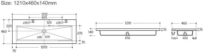 Prostokątna umywalka ceramiczna Defires 120 CM - Biała