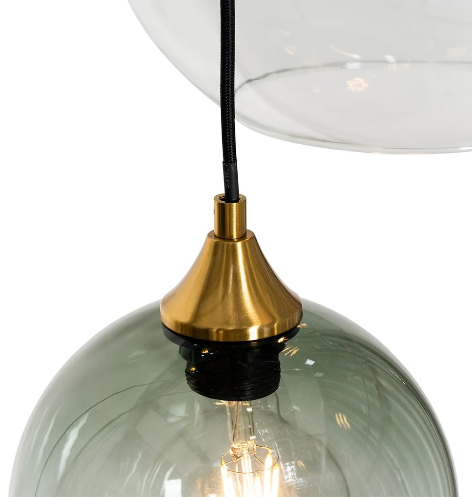 Lampa wisząca w stylu art deco mosiądz ze szklanym kloszem w kolorze niebieskim okrągła 7-światłowa - Sandra ArtDeco Oswietlenie wewnetrzne
