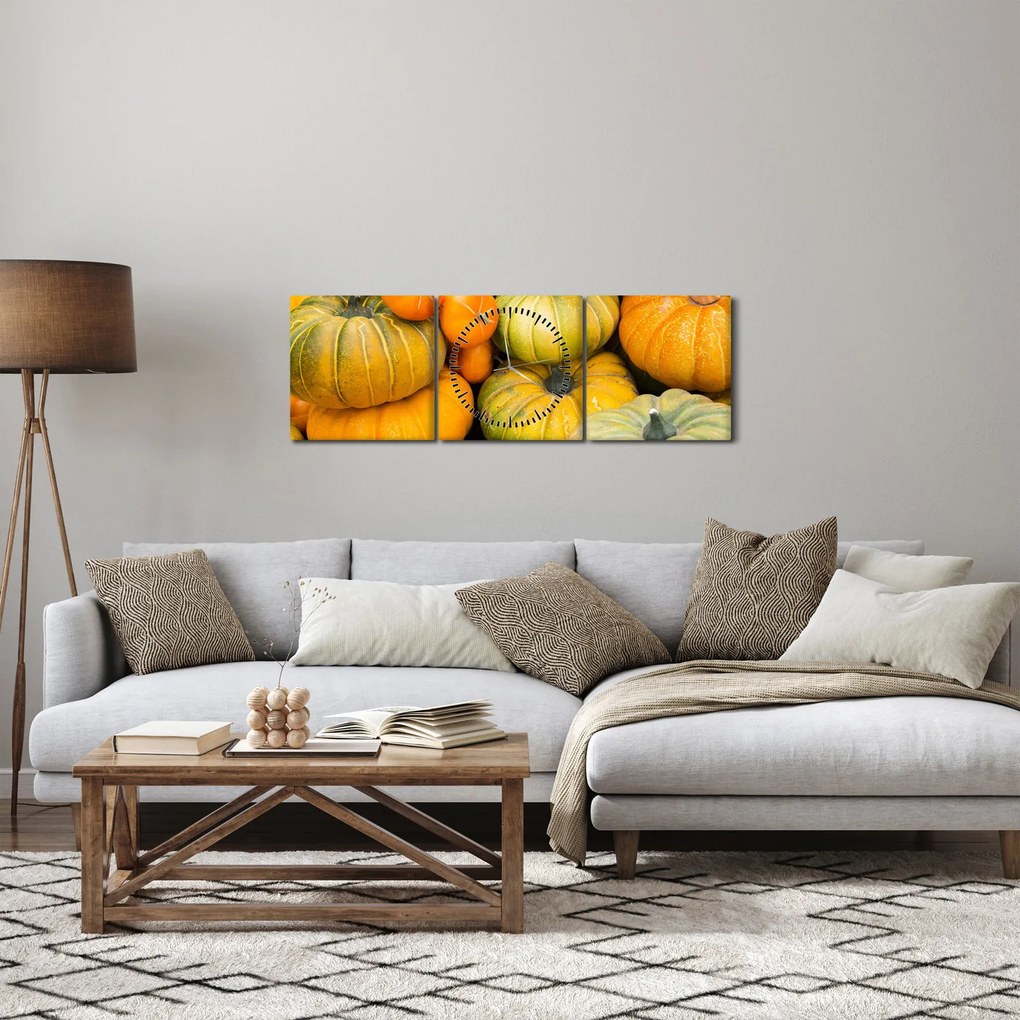 Obraz - Jesienna dynia (z zegarem) (90x30 cm)