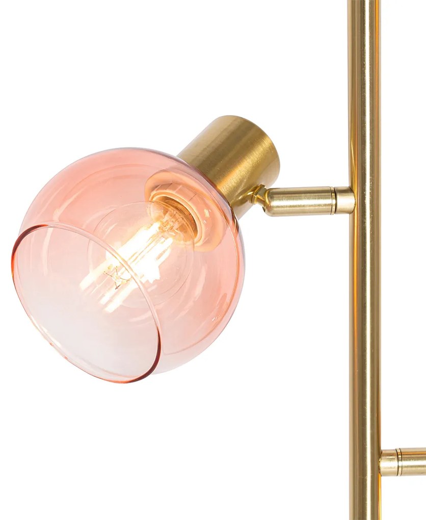 Lampa podłogowa Art Deco złota z różowym szkłem 3-punktowa - Vidro