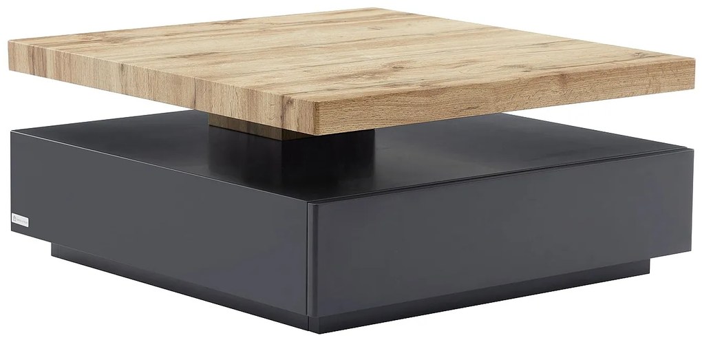 Stolik kawowy KYRIA - 1 szuflada i obrotowy blat - MDF - Kolor: Antracytowy i dębowy