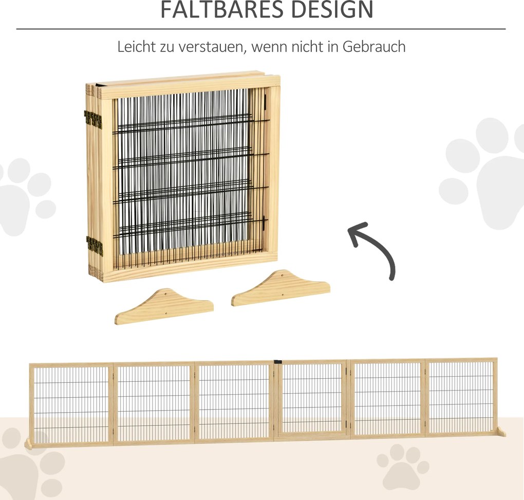 PawHut Ogrodzenia Dla Bydla - Ogrodzenie Dla Psów, Ogrodzenie Drewniane, Ogrodzenie Składane 432x36x70cm Drewno Sosnowe Naturalny | Aosom PL