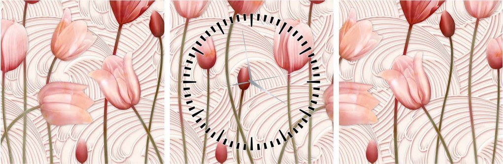 Obraz - Różowe tulipany (z zegarem) (90x30 cm)