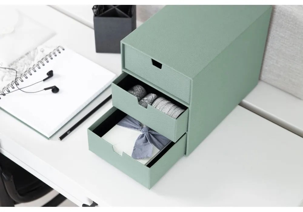 Zielony kartonowy organizer z szufladką Ingrid Canvas Paper Laminate – Bigso