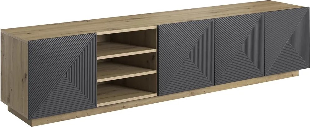 Szafka RTV Asha 200 cm z ryflowanym frontem i wnęką - artisan / rivier stone mat