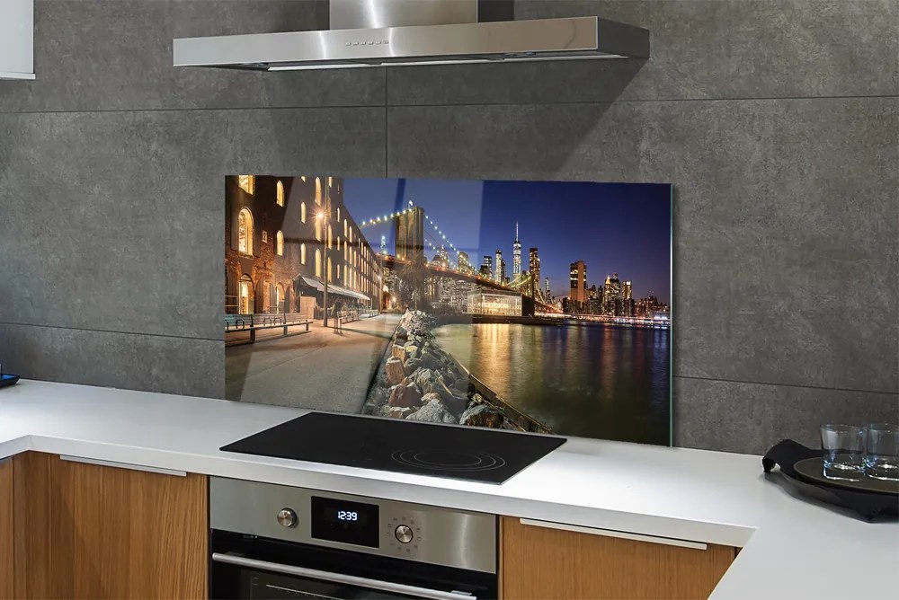 Panel szklany do Kuchni Nocne Odbicia w Rzece