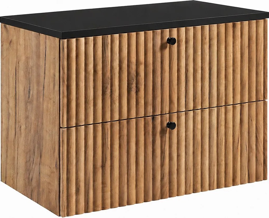 Szafka łazienkowa wisząca z blatem 80, dąb craft złoty + blat czarny, uchwyty w trzech kolorach, 80 x 44,4 x 58,6 cm