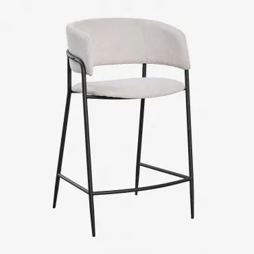 Wysoki Taboret Tapicerowany Nalon Czarny & ↑65 Cm & Tkaniny Distressed White - Sklum