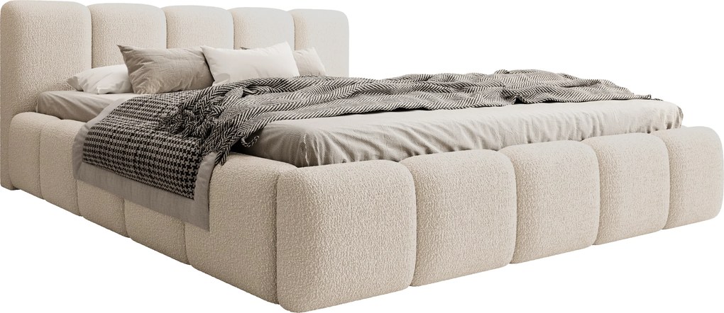 Łóżko tapicerowane Tesia 180x200 z pojemnikiem - beżowa bukla Quelle 03