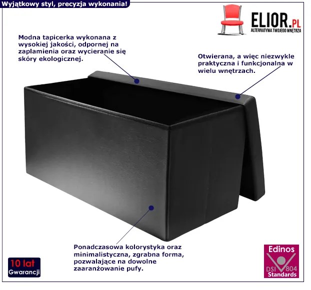 Czarna pufa otwierana skóra ekologiczna S6-C82