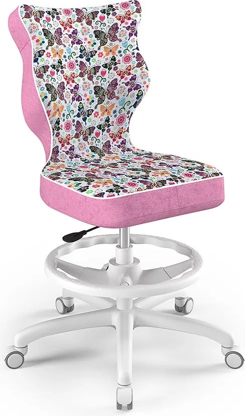 Ergonomiczne krzesło do biurka Petit White rozmiar 6 (159-188 cm) z podnóżkiem i wzorami