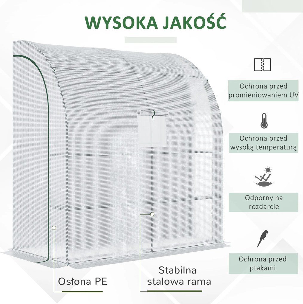 Outsunny szklarnia foliowa, szklarnia z 2 drzwiami, uprawa roślin, ochrona UV, biała